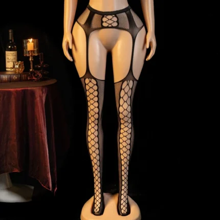 AphroTitan Suspender Crotchless Fishnet Bodystocking Integrated Harness Nylon Hosiery For Women Boudoir Romantic Date Intimate Outfit